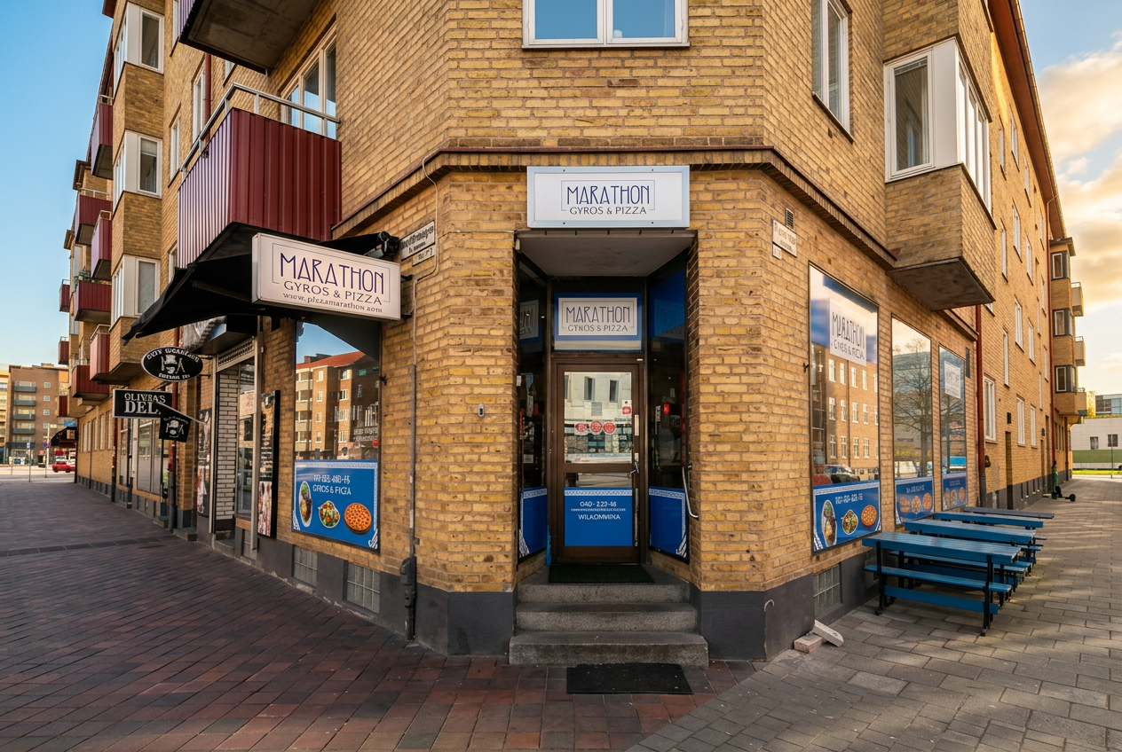 Marathon Pizzeria på hörnet i Malmö